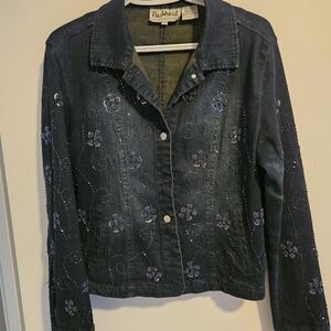 Dark Blue Embroidered Denim Jacket
